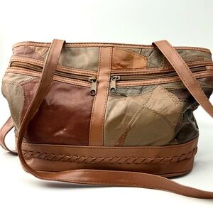 Vintage Patchwork Leather Shoulder Bag - Multi-Tone Browns:
